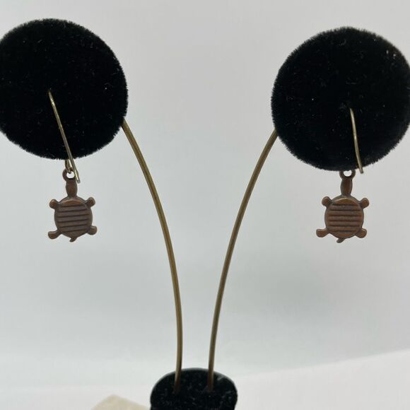 Turtle Antique Bronze Dangling Earrings Handcrafted Nautical Sea-life Coastal - Picture 8 of 9